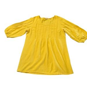 Soft Surroundings Womens Tunic Top Sz M Yellow Pintuck Gauze Lagenlook Boho